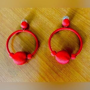 Vintage Red Satin Boho Hoop Earrings